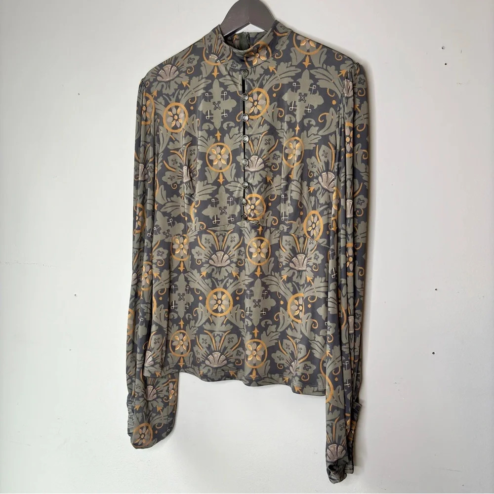 Laura Byrnes Hope Jahnstun Floral Pint Long Seleve Mock Neck Blouse Size 2X - Picture 10 of 10